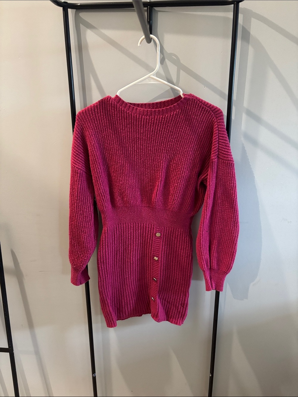 Ribbed Button-Front Women's Sweater Dress - Pink